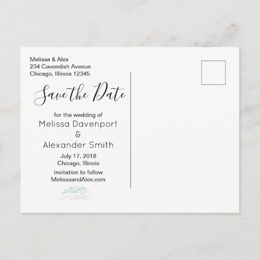 Pastel Roze en Groene Floral Bouquet sparen de Dat Aankondigingskaart (Achterkant)