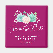 Pastel Roze en Groene Floral Bouquet sparen de Dat Magneet (Voorkant)