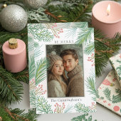 Pastel Roze en Groene Holly Kerstmis Feestdagenkaart