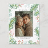 Pastel Roze en Groene Holly Kerstmis Feestdagenkaart (Voorkant)