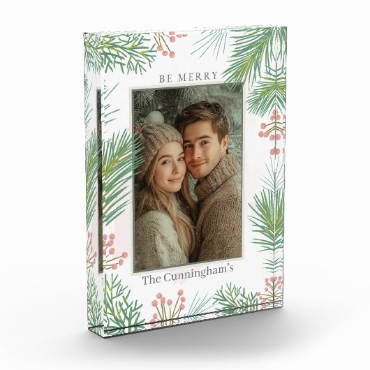 Pastel Roze en Groene Holly Kerstmis Fotoblokken (Links)