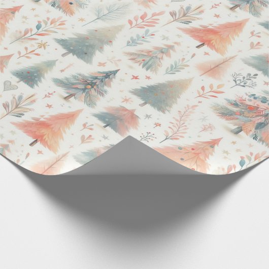 Pastel Roze en Groene Kerstbomen Cadeaupapier (Hoek)