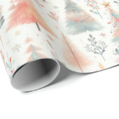 Pastel Roze en Groene Kerstbomen Cadeaupapier (Rol Hoek)
