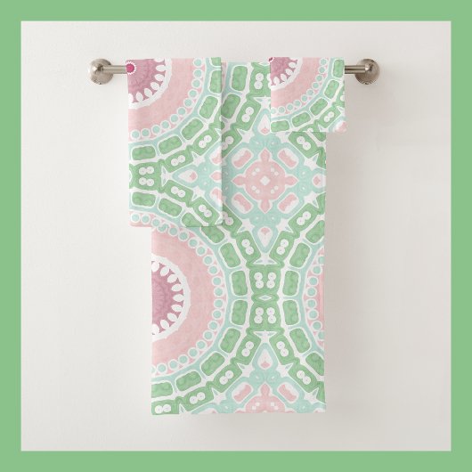 Pastel Roze en Groene Mandala Bad Handdoek