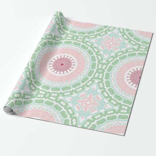 Pastel Roze en Groene Mandala Cadeaupapier (Uitgerold)