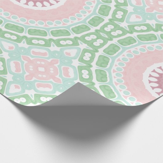 Pastel Roze en Groene Mandala Cadeaupapier (Hoek)