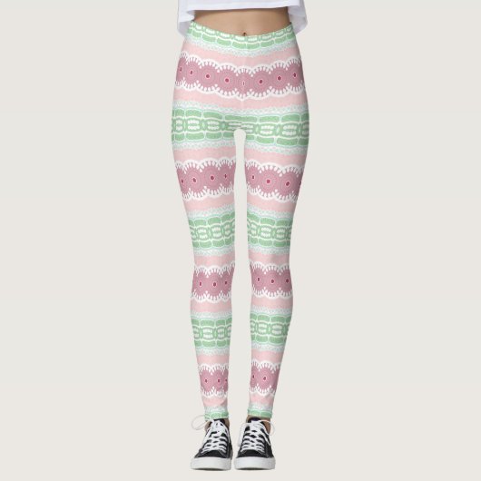 Pastel Roze en Groene Mandala Leggings (Voorkant)