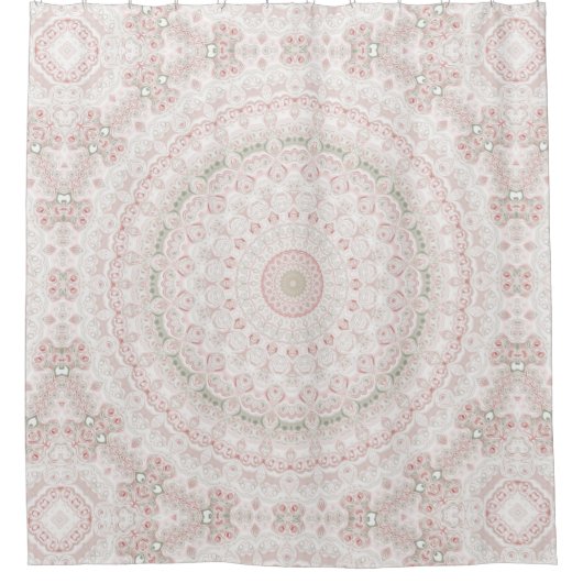 Pastel Roze en Groene Mandala Patroon Ontwerp Douchegordijn (Voorkant)