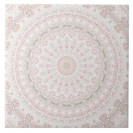 Pastel Roze en Groene Mandala Patroon Ontwerp Tegeltje (Voorkant)