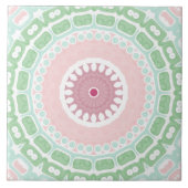 Pastel Roze en Groene Mandala Tegeltje (Voorkant)