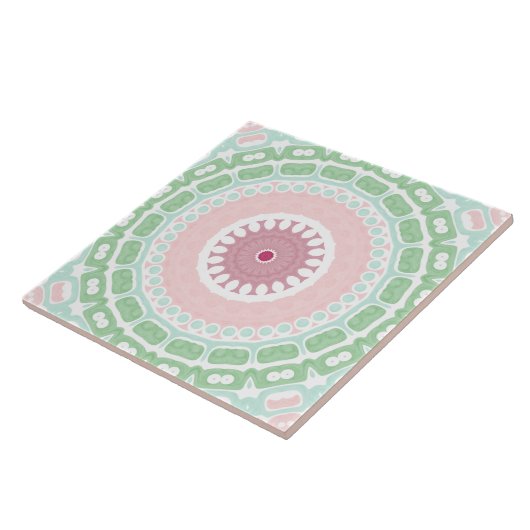 Pastel Roze en Groene Mandala Tegeltje (Zijkant)
