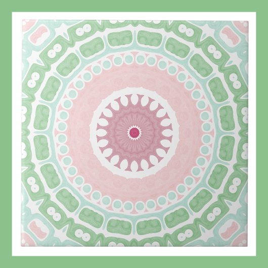 Pastel Roze en Groene Mandala Tegeltje