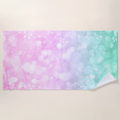 Pastel Roze en Groene Moderne Bokeh Faux Glitter Strandlaken (Voorkant)