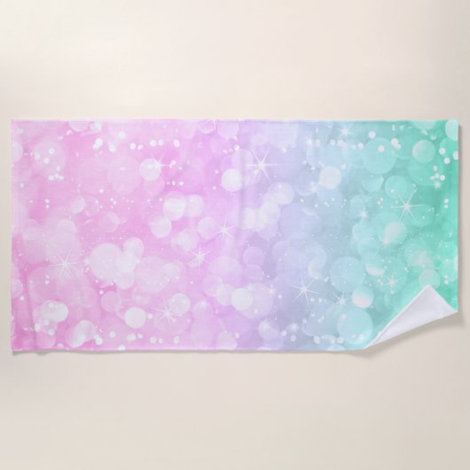 Pastel Roze en Groene Moderne Bokeh Faux Glitter Strandlaken (Voorkant)