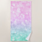 Pastel Roze en Groene Moderne Bokeh Faux Glitter Strandlaken (Voorkant)