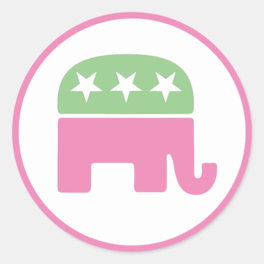 Pastel roze en groene republikeinse olifant ronde sticker (Voorkant)