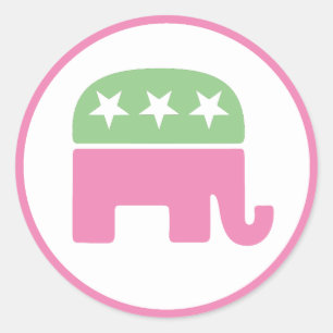 Pastel roze en groene republikeinse olifant ronde sticker