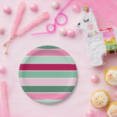 Pastel roze en groene strepen papieren bordje (Feest)