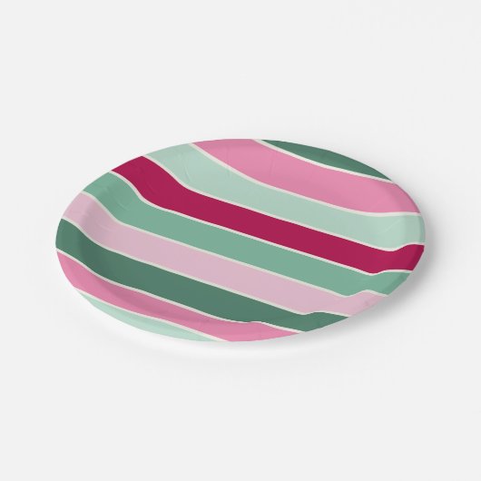Pastel roze en groene strepen papieren bordje (Gekanteld)