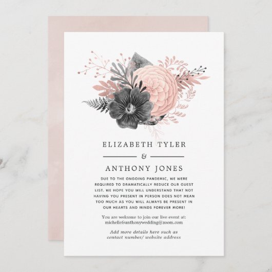 Pastel Roze en Houtskool Beperkte Gastlijst Aankondiging (Voorkant / Achterkant)