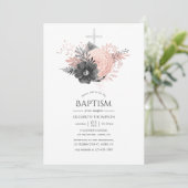 Pastel Roze en Koolzwart Bloemendesign Doopfeest Kaart (Staand voorkant)
