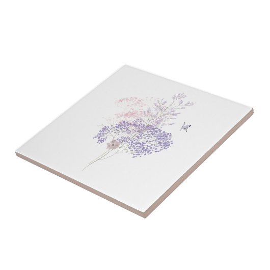 Pastel Roze en Lavendel Wildflower Vlinder Tegeltje (Zijkant)