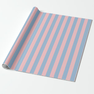 Pastel Roze en Lichtblauw Verticaal Streeppatroon Cadeaupapier