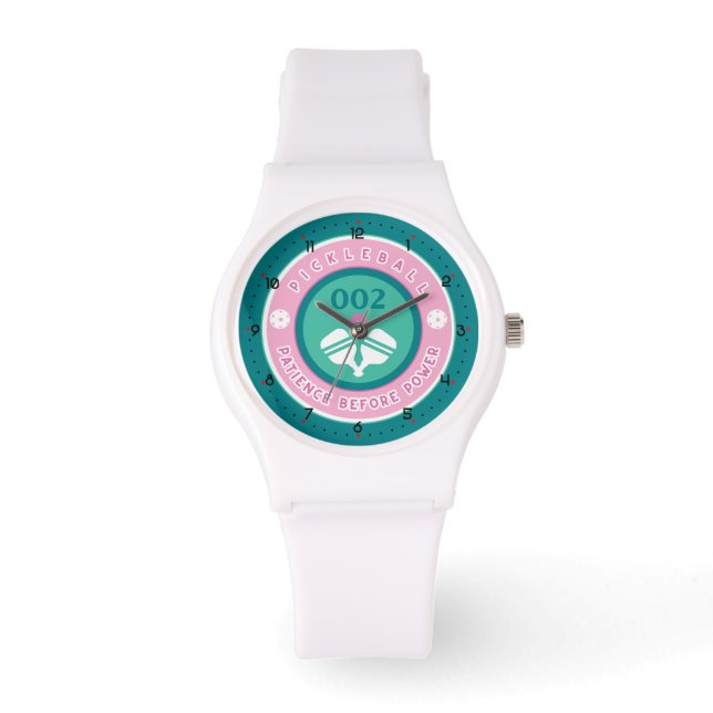 Pastel roze en minitroogkleurige pickleball horloge (Voorkant)