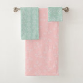 Pastel roze en mint groen bloemenhanddoek set bad handdoek (Insitu)