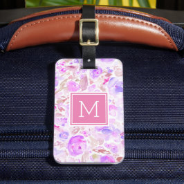 Pastel Roze en Paarse Bloemen Custom Monogrammed Bagagelabel