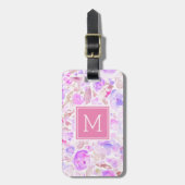 Pastel Roze en Paarse Bloemen Custom Monogrammed Bagagelabel (Voorkant verticaal)