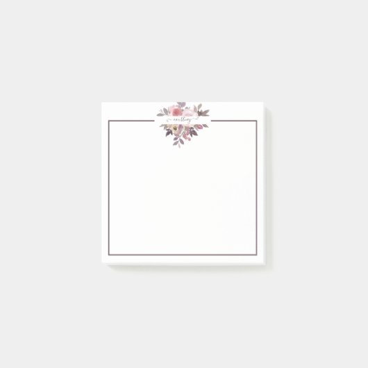 Pastel roze en paarse floraal gepersonaliseerd post-it® notes (Voorkant)