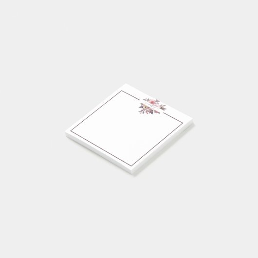 Pastel roze en paarse floraal gepersonaliseerd post-it® notes (Schuin)