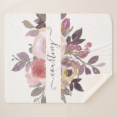 Pastel roze en paarse floraal gepersonaliseerd sherpa deken (Voorkant (horizontaal))