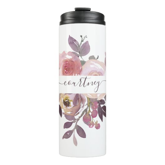 Pastel roze en paarse floraal gepersonaliseerd thermosbeker (Voorkant)