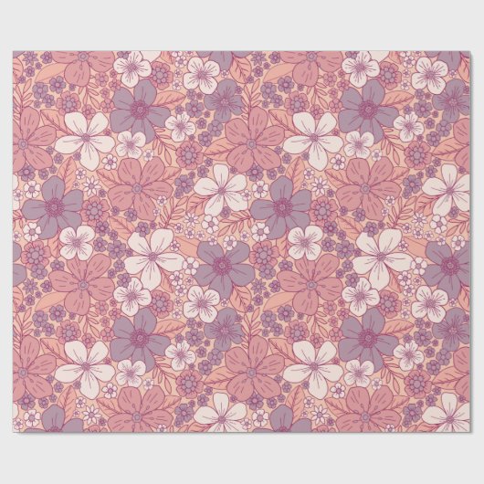 Pastel Roze en Paarse Floral Cadeaupapier (Vlak)