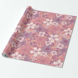 Pastel Roze en Paarse Floral Cadeaupapier