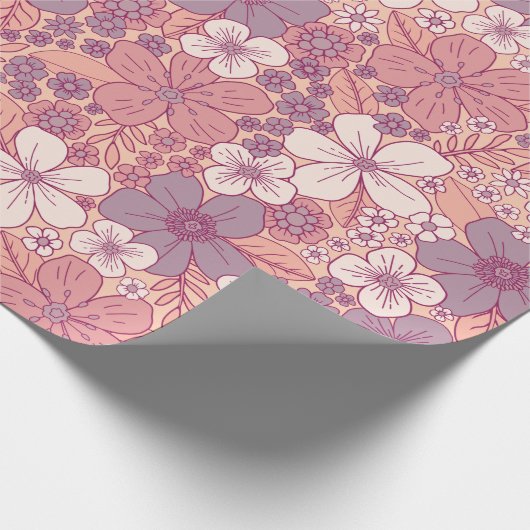 Pastel Roze en Paarse Floral Cadeaupapier (Hoek)