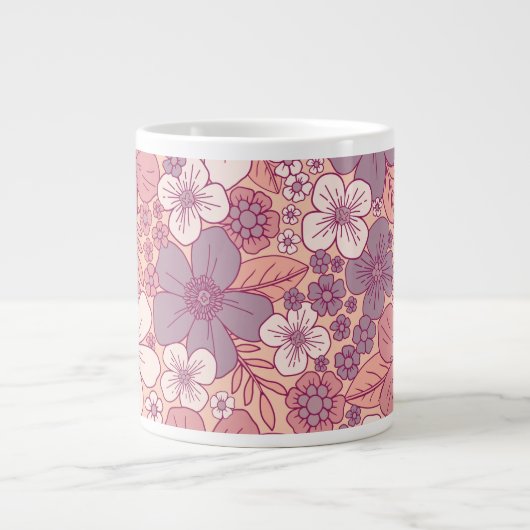 Pastel Roze en Paarse Floral Grote Koffiekop (Voorkant)