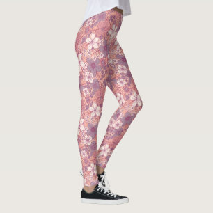 Pastel Roze en Paarse Floral Leggings