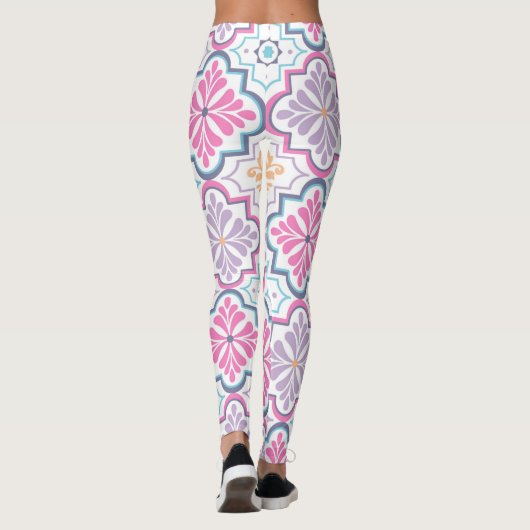 Pastel Roze en Paarse Floral Pattern Leggings (Achterkant)