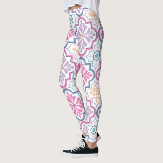 Pastel Roze en Paarse Floral Pattern Leggings (Links)