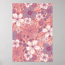 Pastel Roze en Paarse Floral Poster