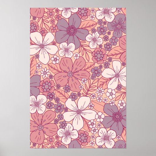 Pastel Roze en Paarse Floral Poster (Voorkant)