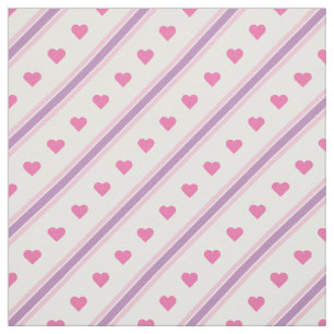Pastel Roze en Paarse Harten en Strepen Stof