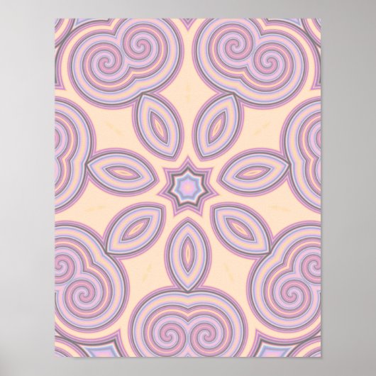 Pastel Roze en Paarse Kaleidoscoop Patroon Poster (Voorkant)