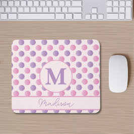 Pastel Roze en Paarse Polka Dots Custom Name Muismat
