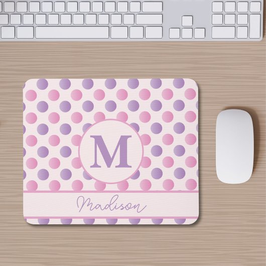 Pastel Roze en Paarse Polka Dots Custom Name Muismat