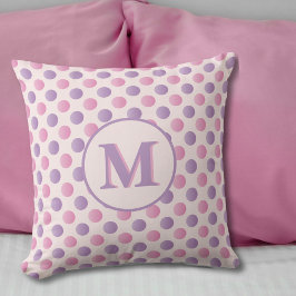 Pastel roze en Paarse polka dots monogram Kussen