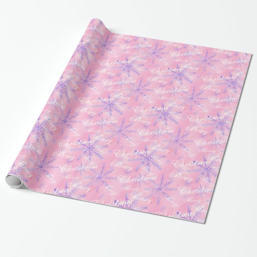 Pastel Roze en Paarse Snowflakes Waterverf Cadeaupapier (Uitgerold)